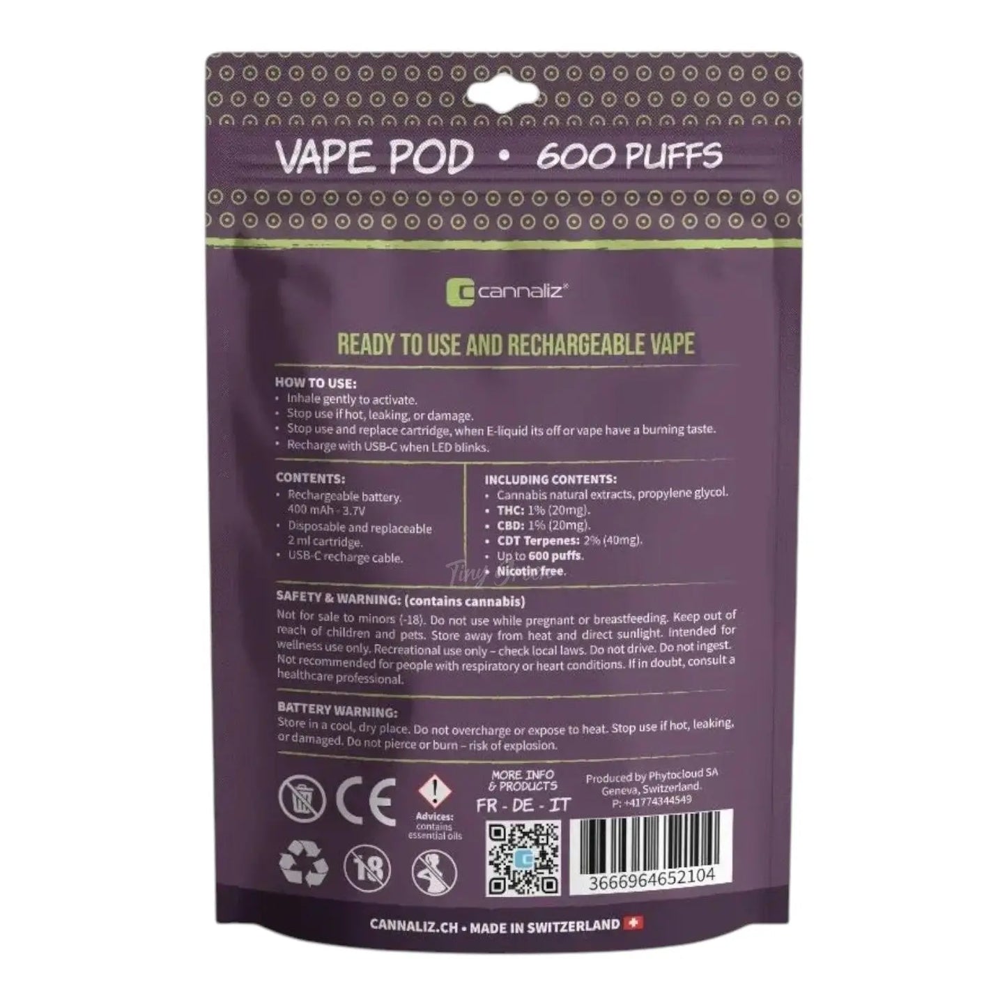 Titre produit, Tinygreen, Yvedon, CBD, Suisse, vape