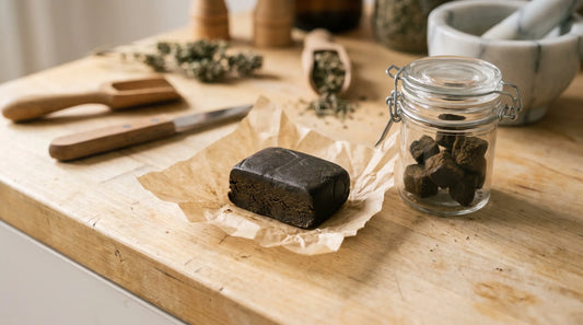 Résine de hash CBD enveloppée dans du papier sulfurisé avec une boîte hermétique