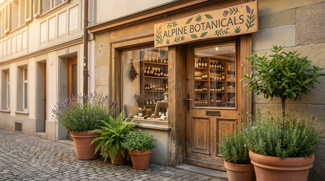 Façade d'une petite boutique indépendante dans une rue calme d'une ville suisse