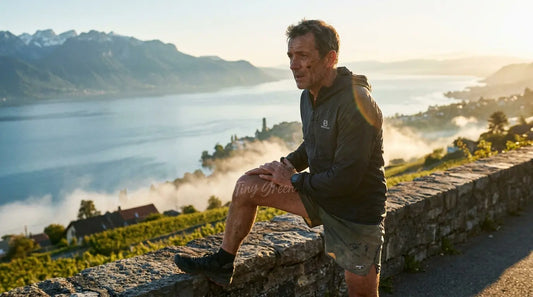 Un coureur amateur s'étirant en extérieur au lever du soleil