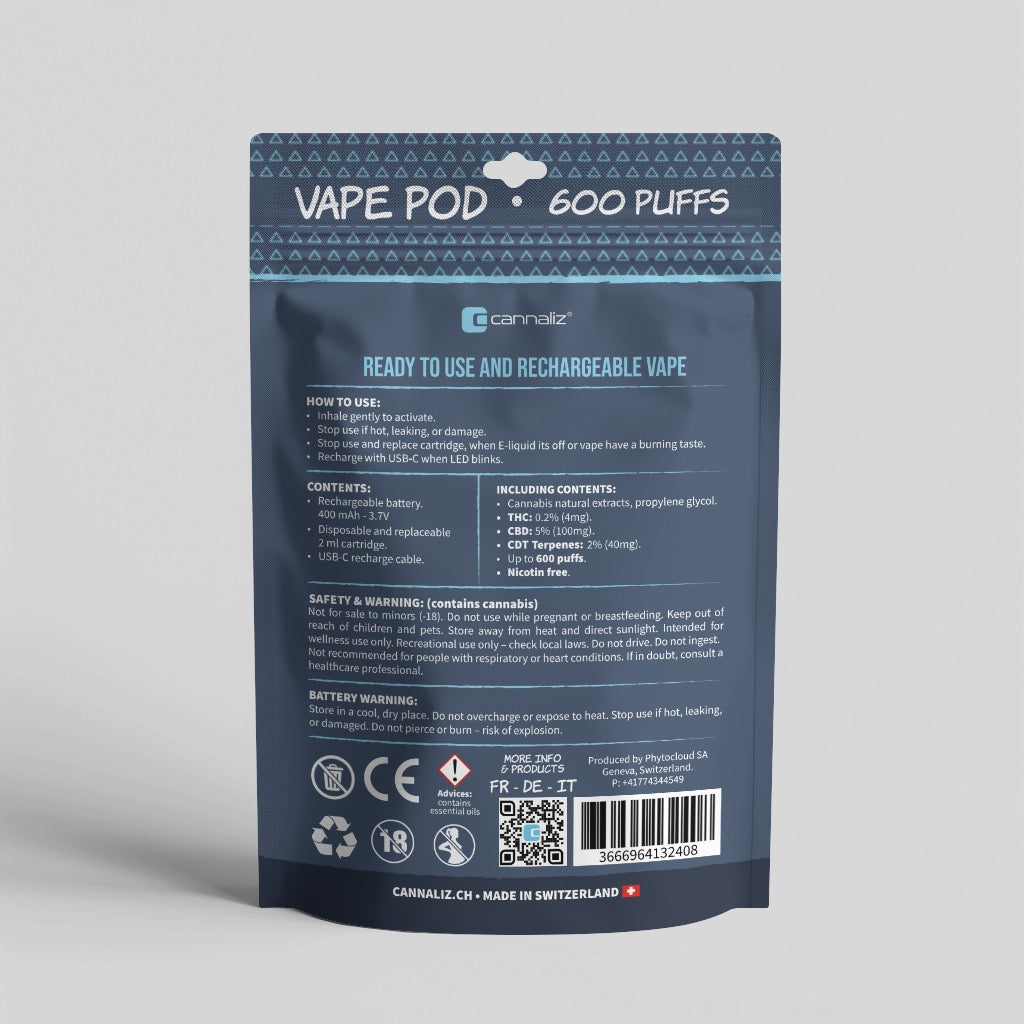 Cannabis Pod – Prêt à l'emploi – CBD 100 mg – Lemon Haze