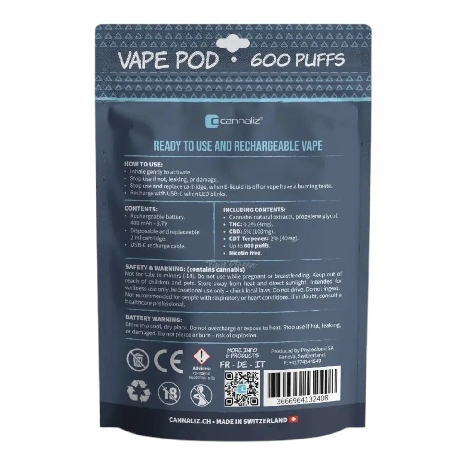 Titre produit, Tinygreen, Yvedon, CBD, Suisse, vape