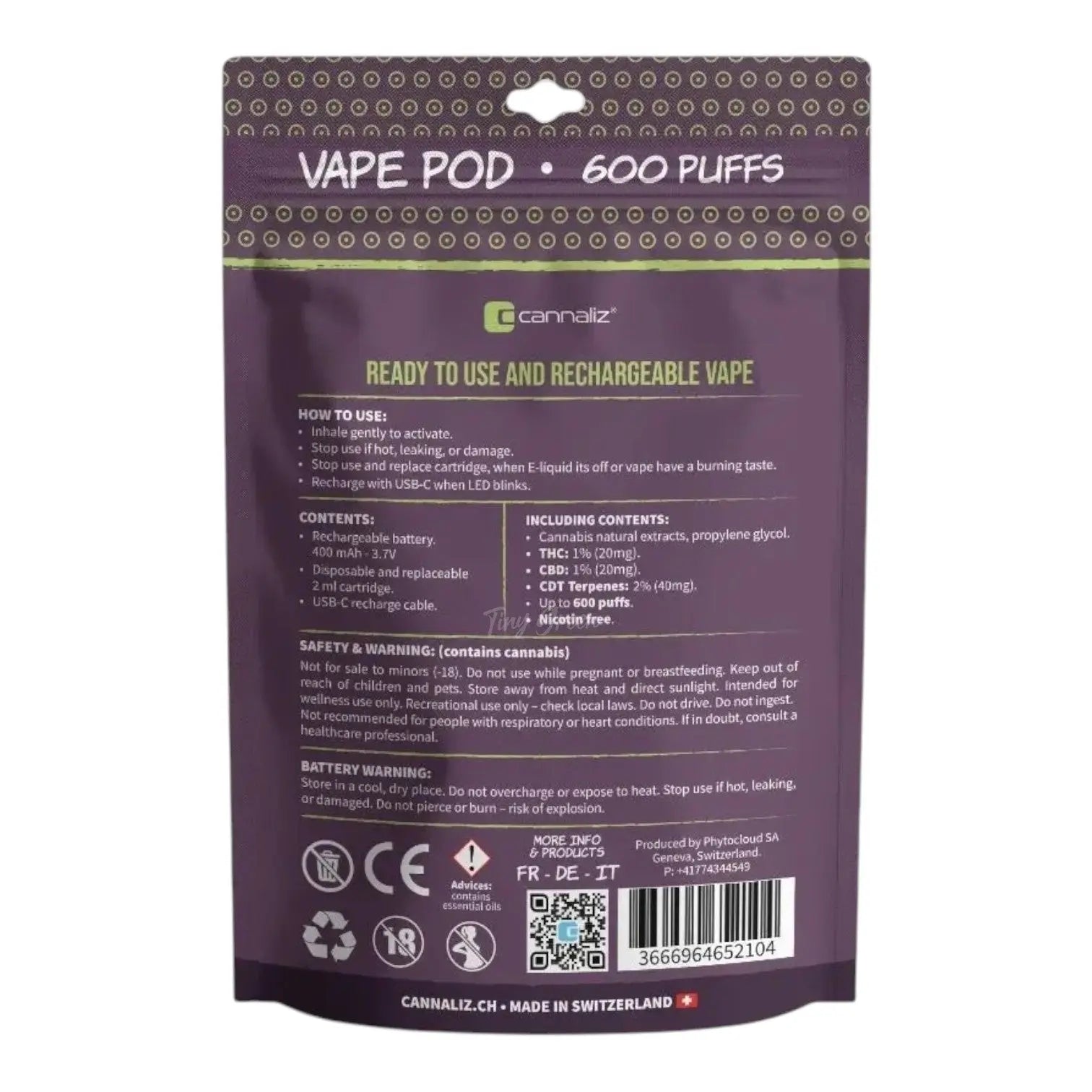 Titre produit, Tinygreen, Yvedon, CBD, Suisse, vape