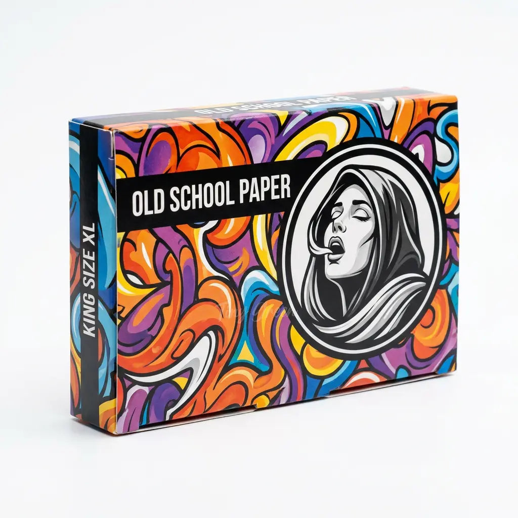 Boîte de feuilles à rouler Old School Paper King Size XL, design graffiti coloré, fond blanc