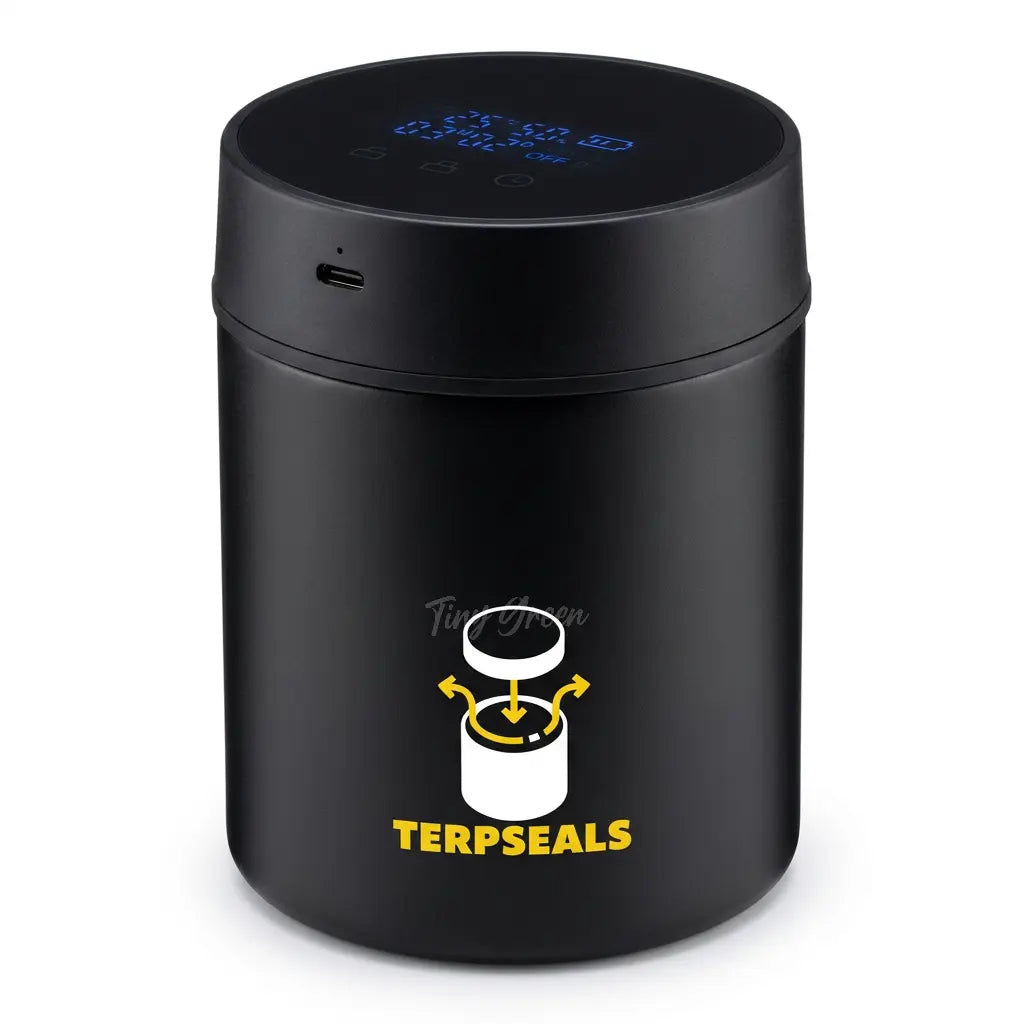 Pot en Inox Terpseals - bocal de conservation connecté acier inoxydable noir, forme ronde, fond blanc