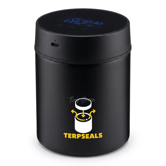 Pot en Inox Terpseals - bocal de conservation connecté acier inoxydable noir, forme ronde, fond blanc