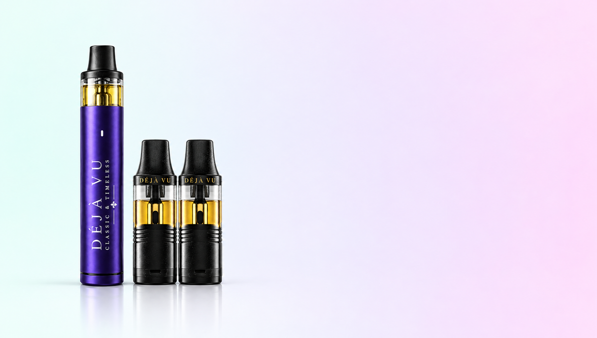 Vape Déjà Vu violette et deux pods de recharge - Tiny Green